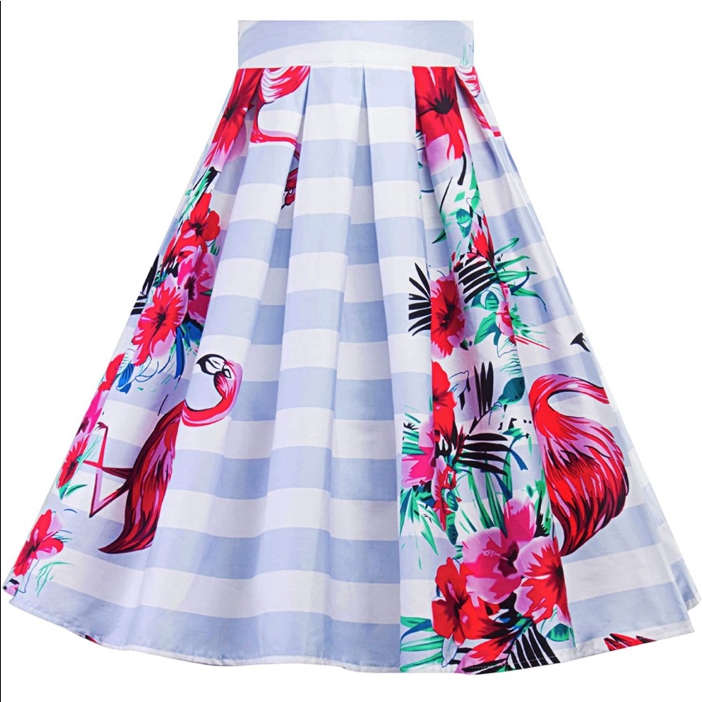 NWOT size M flamingo striped swing skirt retro style